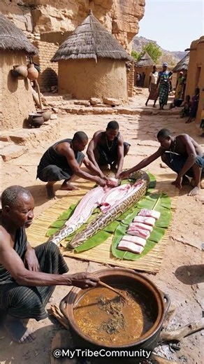 Dogon Giant Python Stew Over Open Fire | Mali Village #tribalfood #tribalcooking #shorts