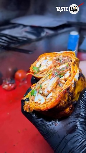 Fiery red quesadillas stacked with juicy meat meet smoky chicken wraps filled with fresh salad and tangy tomato sauce — a bold street food flavor explosion. One bite, or can you handle them all? 🔥 | Taste Lab