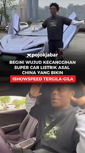 429K views · 5.3K reactions | Begini Wujud dan Kecanggihan Super Car Listrik China yang Bikin iShowSpeed Tergila-gila Streamer kenamaan asal Amerika Serikat (AS), iShowSpeed dibuat terpukau dengan super mobil listrik asal China, BYD YangWang U9. iShowSpeed terpukau setelah menjajal langsung YangWang U9 di suatu pelataran parkir. Pemandu lokal yang menemaninya menujukkan teknologi canggih yang dimiliki kendaraan tersebut. | Pojokjabarcom | Facebook