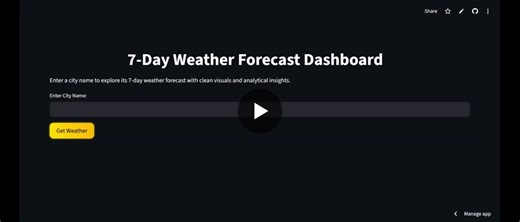 7-Day Weather Forecast Dashboard with Python Streamlit | Tauheed Sikander posted on the topic | LinkedIn