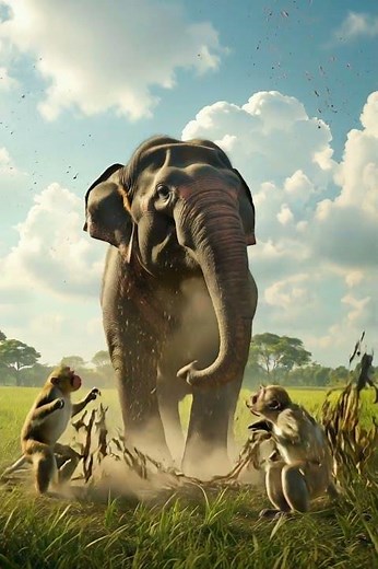 Monkeys Help Elephant Escape Ropes