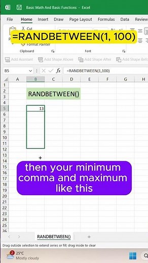 RANDBETWEEN Function in Excel Explained in 15 Sec! #excelshorts #randbetween #excel