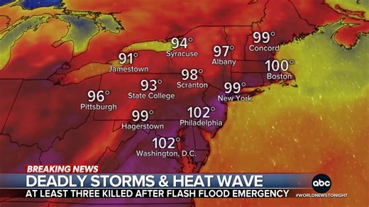 95K views · 1.7K reactions | More than 150 million Americans are on alert from Nebraska to the Northeast for life-threatening heat. Heavy rain triggers dangerous flash flooding in Upstate New York killing three people. Gov. Hochul declares a state of emergency following the severe storms and ahead of the extreme heat. Morgan Norwood reports. | ABC World News Tonight with David Muir | Facebook