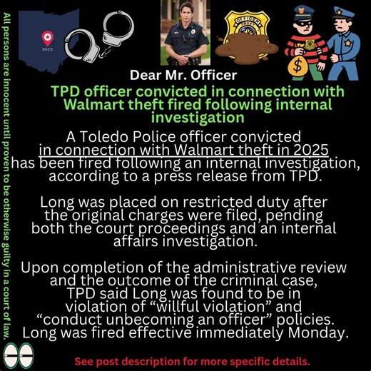 Toledo OH Cop Convicted Over Theft at Walmart by IAB. #shorts #youtube #viral #subscribe #news #law