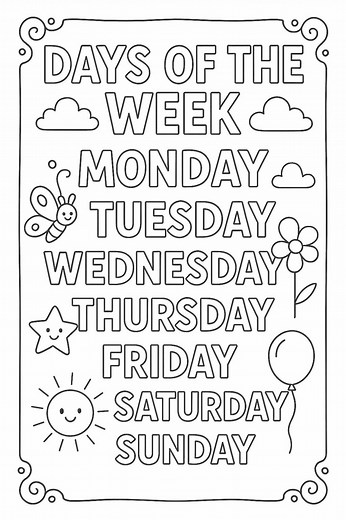 Printable Days of the Week Coloring Page – Fun Kids Activity Worksheet - Instant Download - Etsy