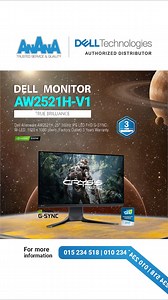 🎮 Dell Alienware 25 Gaming Monitor – AW2521H Elevate Your Gaming Experience with Ultra-Fast Refresh and Low Latency ⚡ 📌 Key Specs: Size: 24.5 inches Resolution: Full HD 1920 x 1080 Refresh Rate: 360 Hz (DisplayPort) Response Time: 1 ms (gray-to-gray) Technology: NVIDIA® G-SYNC® with Reflex Latency Analyzer Ideal for smooth, high-speed gaming with minimal lag. 📞 For more info, please contact: Sales 📱 012 831 516 / 012 800 064 / 012 297 425 / 016 831 516 / 010 234 777 / 097 883 1516 / 012 361 