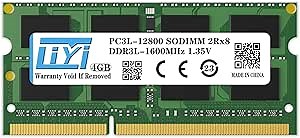 LIYI DDR3L 4GB RAM Single 1600MHz PC3 PC3L-12800 CL11 1.35V Low Voltage DRAM SO-DIMM DDR3L RAM 204-Pin 2Rx8 Dual Rank Unbuffered Non-ECC Laptop Notebook PC Computer RAM Memory Module Upgrade