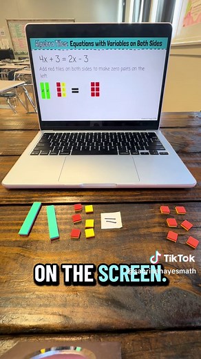 When students can see the equation, solving it finally clicks. Using algebra tiles to solve equations with variables on both sides helps students understand why we add, subtract, and balance both sides instead of just memorizing steps. It turns a confusing algebra concept into something visual and interactive 🙌 This lesson uses digital algebra tiles in Google Slides so students can model the equation and solve it step-by-step. Want to use this in your classroom? Copy and paste link in the comme