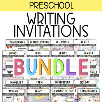 Preschool Writing Center Invitations with Picture Prompts   Pre-writing Strokes