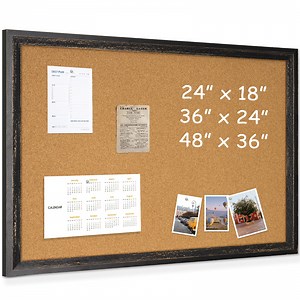 Cork Board Black Poster Board Bulletin Board for Wall, 36" x 24" Wall Mounted Vision Board Decorative Brown Foam Board Project Board Cartulina with 10 Push Pins for Home & Office, Black Framed