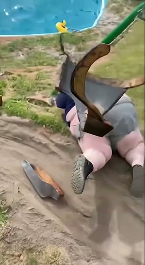 Swing Fail Gone Wild 😂💥 | Big Guy’s Epic Hill Roll Near the Pool!