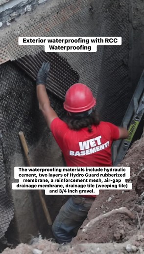 164K views · 1K reactions | This is one of the best waterproofing solutions used to fix basement leaks and the most common way to do a basement foundation repair. The waterproofing materials include hydraulic cement, two layers of Hydro Guard rubberized membrane, a reinforcement mesh, air-gap drainage membrane, drainage tile (weeping tile) and 3/4 inch gravel. RCC Waterproofing | Mike Holmes | Facebook