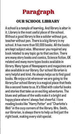 paragraph –Our school library/ for easy lines/ all classes #class10th grammar #englishgrammar