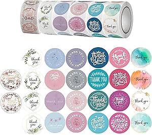 3000 Pcs Thank You Stickers,Self-Adhesive Small Stickers 1 Inch,Thank You Labels for Wedding,Businesses,Parties, Baking,6 Rolls of 500 Sheets Each