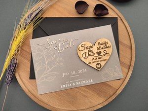 Heart Save the Date Magnet, Grey Backing Floral Card, Announcement Save the Date Card, Fridge Magnet, Wooden Save the Date, Engaged Magnets - Etsy