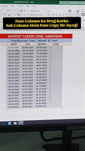 Date - 3 Columns (Day, Month, Year) Excel Smart Trick #exceltricks #computereducation #haridwar