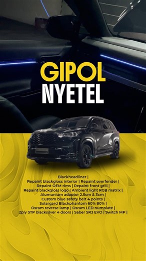 BLINK CAR STUDIO | Modifikasi Surabaya on Instagram: "- Your One Stop Solution ✨ Blackheadliner ✅ Repaint blackgloss interior ✅ Repaint overfender ✅ Repaint OEM rims ✅ Repaint front grill ✅ Repaint blackgloss logo ✅ Ambient light RGB matrix ✅ Alumunium adaptor 2.5cm & 3cm ✅ Custom blue safety belt 4 points ✅ Solargard Blackphantom 60% 80% ✅ Osram reverse lamp ✅ Osram LED numplate ✅ 2ply STP blacksilver 4 doors ✅ Saber SR3 EVO ✅ Switch MP ✅ On Toyota Innova Zenix Q Hybrid #BlinkZenix #BlinkHeadli