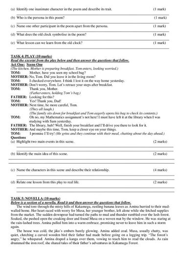 Grade 8 English Paper 2 End of Term 2 2026 Exam with Marking Scheme
