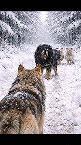 🥺 🐕‍🦺 Two sheep wander onto a snowy forest path and are attacked by a wolf 🐺⚡. A brave Tibetan Mastiff 🐕🔥 leaps in, fiercely protecting them and driving the wolf away. 📌 Fictional Only - No Animal was harmed. #doghero #AnimalMiracles #dogoargentino #wolfdog #wildlifeawareness #naturedocumentary #animalbehavior #AIContent #FrozenWorld #iceage | Frozen Earth