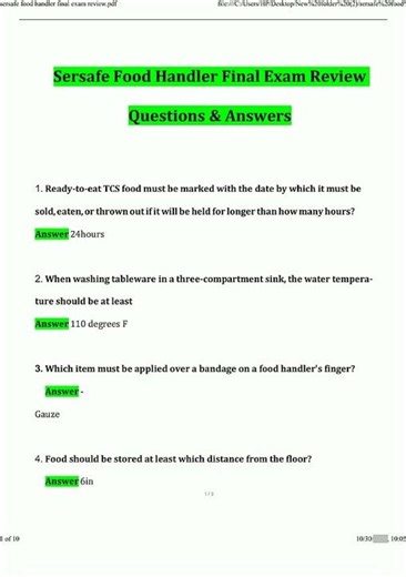 ServSafe Food Handler Final Exam Review Questions and Answers Latest Verified Answers946 new video