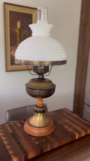 CA$69 • VTG Table Top Lamp White Hobnail Glass Shade Brass Accents...