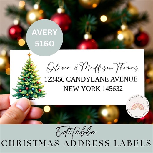 Christmas Return Address Labels Christmas Tree Personalized Envelope Seals Holiday Cards Stickers Editable Printable D Download Avery 5160