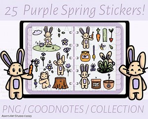 Purple Spring, Bunny, Goodnotes Stickers, Kawaii, Animals, Bunny, Goodnotes Elements, iPad Stickers, Goodnotes Planner, Digital Stickers, - Etsy