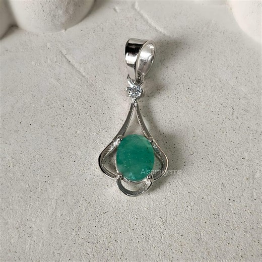 Natural Emerald Pendant With Diamond, 925 Sterling Silver, Handmadejewelry, Gifts for Her - Etsy