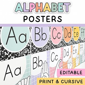 Alphabet Posters and Cursive Alphabet Posters for Composition Notebook Decor & Pastel Classroom Decor - Etsy