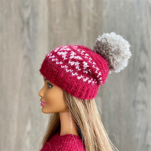 Fair Isle Knit Hat Pattern for 11.5 inch Doll, Two Color Beanie (PDF Download)