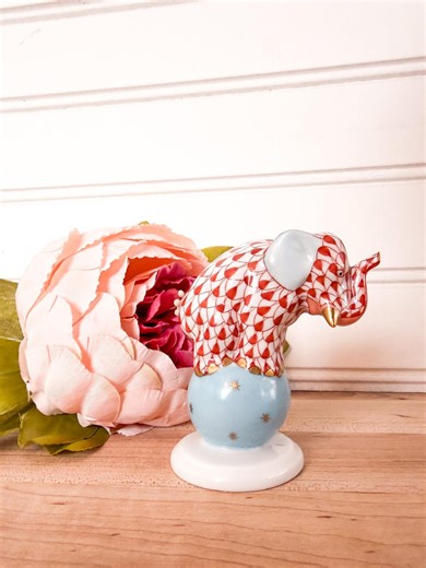 Herend Hungary Rust Fishnet Elephant Balancing on Blue Star Ball Figurine #5215 Hand Painted Porcelain - Etsy