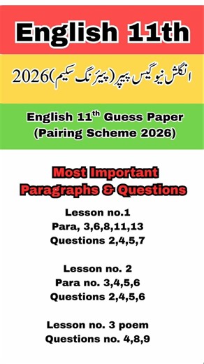 English 11th Class Most Important Questions & Paragraphs 2026 | 1st Year English Guess Paper 2026