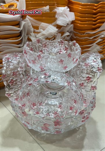 Crystal Bowl Set Features An Intricate Floral Pattern The Design Typically Includes Embossed Orginal German Glassware #crystal #bowlset #foryou #fyp #viralvideo
