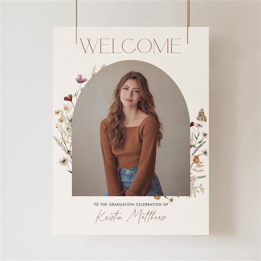 Boho Wildflower Graduation Welcome Sign Template, Printable Minimalist Floral Grad Party Welcome Sign - Etsy