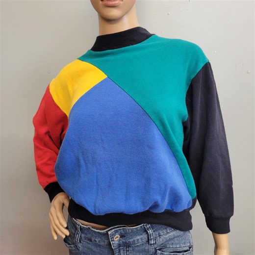 Vtg 80s COLOR BLOCK SWEATSHIRT, Vintage French Navy Medium Multicolor Spring Streetwear Casual Top - Etsy