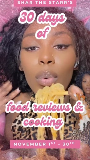 🍴✨ It’s officially 30 Days of Food Reviews & Cooking with Shar The Starr! From mouthwatering bites to homemade dishes, I’m serving flavor, fun, and a whole lot of personality all November long! 😋🔥 Stay tuned daily — let’s eat, laugh & vibe together 💕 #SharTheStarr #FoodieVibes #CookingWithShar #FoodReviewQueen #30DaysOfFood #TastyTrends #HomeChefLife #FoodLover #NovemberEats #BlackGirlFoodie #MukbangMagic #FoodContentCreator #letseat | SharThe Starr