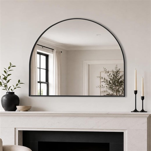 Black Metal Arched Overmantle Wall Mirror Modern Mantle Fireplace Mirror 110cm X 90cm - Etsy