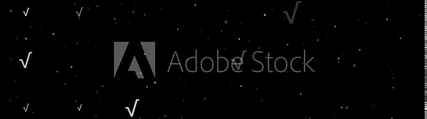 Template animation of evenly spaced square root symbols of different sizes and opacity. Animation of transparency and size. Seamless looped 4k animation on black background with stars