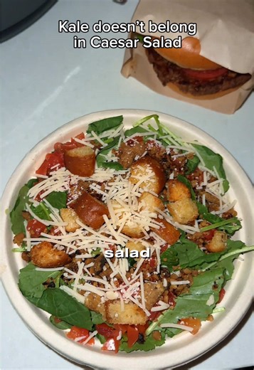 Salad from @Next Level Veggie Grill 🥗 The dressing was flavorful! I’d get it again with romaine instead of the baby kale #vegancaesar #vegansalad #veggiegrill