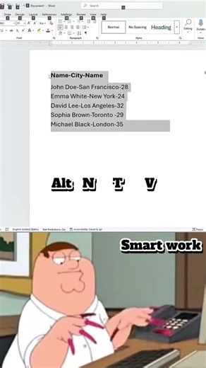 How to quickly convert text into a table in MS Word 😱 #msword #office #documentary