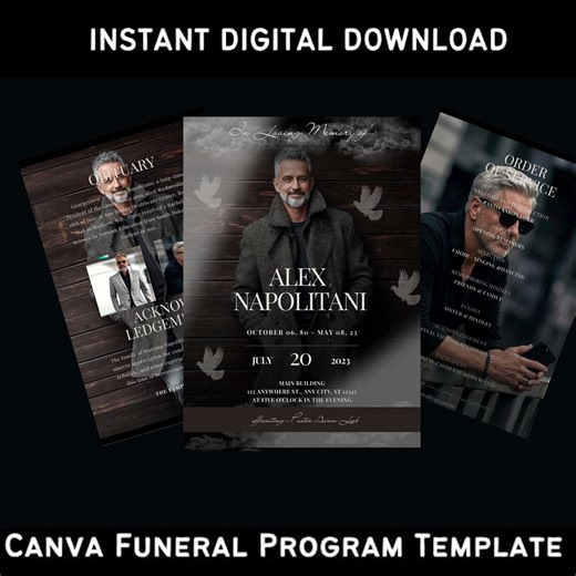 Bi-fold Funeral Program Template, Obituary Celebration of Life (digital Download) - Etsy