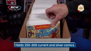 BCW Long Comic Storage Box - 1 ct | Holds 250–300 Current & Silver Age Comics | Sturdy 200 lb. for Cardboard Comic Book | Stackable Comic Storage Box for Collectors