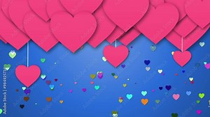 Heart Hanging Cartoon 2d Animation. Heart Moving And Heart Particle Randomly Moving Carton Animation Paper Background, Valentine Love Marriage, Wedding Concept Animation Stock Video