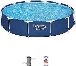 Bestway Steel Pro 12 feet x 30 inches Round Above Ground 1,710 Gallon Pool Set with DuraPlus Liner, 530 Gallon Pool Filter, and Repair Patch