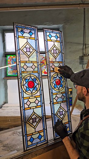 A classic pair of traditional Victorian inspired stained glass door panels completed this week. I do love making these especially when my client wants to add the funky bright and poppy colours, just gorgeous! 😍😍 🩷💜🧡💙💚💛❤️ Hope you've all had a great week 🍻 #stainedglass #victorianhome #asmrvideo | Light Leaded Designs