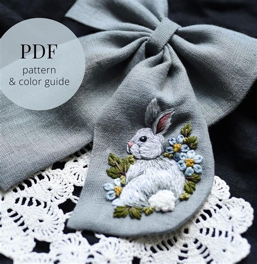 White Rabbit Bow PDF Embroidery Pattern & Color Guide, Digital Download - Etsy