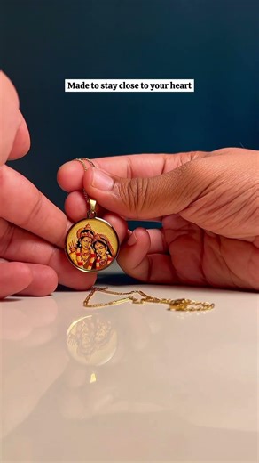 Hand-Painted Ram Siya Pendant | Gold Monochrome Miniature on 18K Gold Plated Base