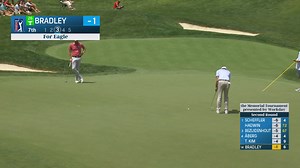 Keegan Bradley buries 15-foot eagle putt at the Memorial