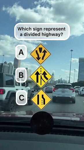 Road Signs 101: Which of these signs represents a divided highway #dmvpracticetest #roadsigns