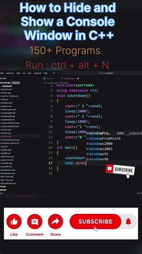 Program of how to hide and show a console windows in C++| #youtubeshorts #ytshorts #trending #shorts